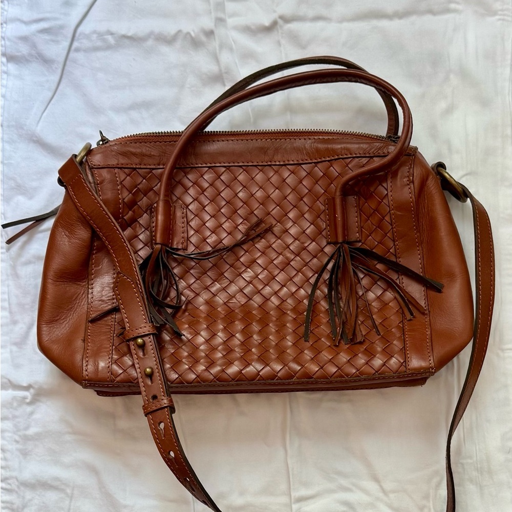 Noonday Collection Woven Brown Leather Shoulder Bag